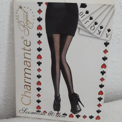 CHARMANTE Scomessa 60 den Casino Royale Faux Lace Up Tights S/M Flat Seams New